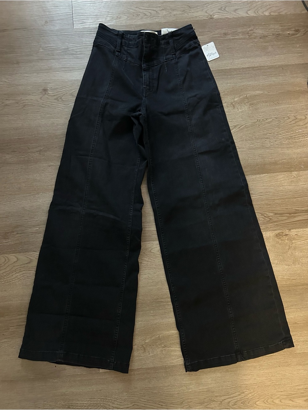 NWT We The Free Free People Black High Rise Wide Leg Pants Size 27 #560